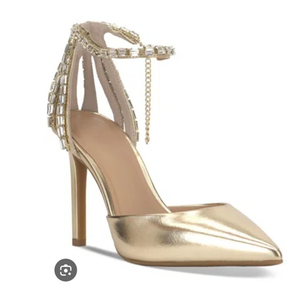 New INC International Concepts Women's Shanni Ankle Strap Pumps Gold 7.5M